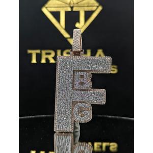 Colgante con el alfabeto FBG, diamantes de moissanita VVS, completamente cubierto de diamantes, plata de ley 925, chapado en rodio, joyería hip hop de Trisha Jewels - Product Image 3