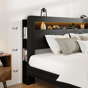 Letto Matrimoniale in Legno con Testiera Illuminata a LED e 2 Porte USB, Silenzioso, Senza Necessità di Rete a Doghe, con Vano Contenitore Integrato - Product Image 5
