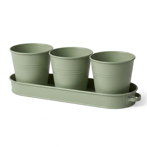 Ensemble de plateaux en métal galvanisé avec 3 pots ronds pour la décoration du jardin, taille moyenne, finition résistante à la rouille - Product Image 5