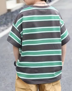 Boy's White Short Sleeve O-Neck Shirt Striped Contrast Trim Casual Regular Fit Breathable Eco-Friendly 180g Jersey Fabric - Product Image 2