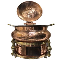Plat à chafing dish en cuivre au look classique avec support pour alcool combustible, couvercle à pression hydraulique, capacité 12-18L, or rose