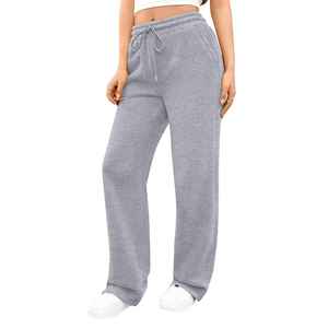 Pantalon de jogging décontracté pour femme, coupe large, taille haute, avec cordon de serrage, couleur unie, ample, longueur intégrale, en coton tricoté, pour l'automne - Product Image 5