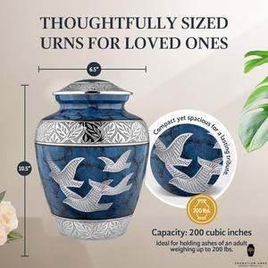 Urna Funeraria de Metal con Diseño de Pájaro Azul para Cenizas Humanas |   Urna Funeraria Decorativa para Adultos con Tapa Grabada en Plata |   Ecológico - Product Image 4