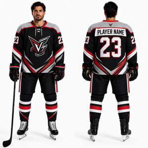 Ensemble complet de tenue de hockey sur glace : maillot, pantalon, chaussettes – Kit de sport performant avec motifs brodés en sergé - Product Image 2