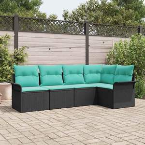 Ensemble de canapés de jardin en polyrotin noir, 5 pièces, avec rangement, meubles d'extérieur confortables et élégants - Product Image 1
