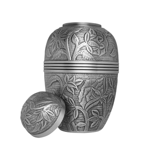 Handcrafted Silver Heart Design Cremation Urn For Human Ashes Adult <b>Large</b> Metal Funeral <b>Memorial</b> Urn With Secure Threaded Lid - Product Image 2