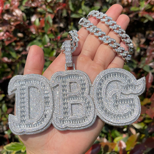 <b>Men's</b> Silver Plated DBG Letter Pendant With Crystal Rhinestones Hiphop Fashion Jewelry - Product Image 1
