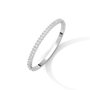Sterling Silver Pear Cut Diamond <b>Bangle</b> <b>Bracelet</b> Rhodium Plated Classic Style Gift Jewelry for Unisex Engagement Wedding - Product Image 2