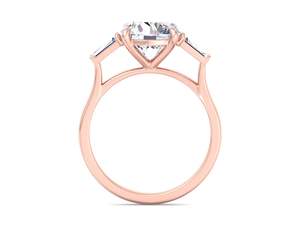Anillo de compromiso con diamante cultivado en laboratorio de corte redondo, tres piedras con laterales en forma de baguette, anillo de boda de oro para mujer - Product Image 5