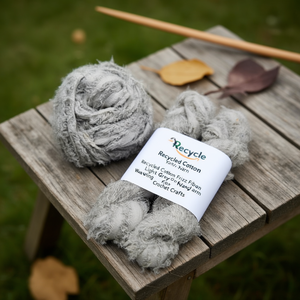 Recycled Cotton Frizz <b>Ribbon</b> <b>Yarn</b> Light Grey Hand Dyed for Weaving Crochet Crafts - Product Image 3