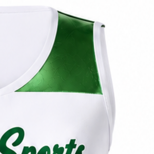 Maillot de cheerleading sans manches sublimé blanc et vert, tenue de sport d'équipe, haut de performance pour l'entraînement et la compétition - Product Image 3