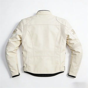Blouson de moto en cuir blanc pour homme TITAN TREAD WEAR, col montant, fermeture éclair sur le devant, clouté, imperméable, style motard d'hiver - Product Image 2