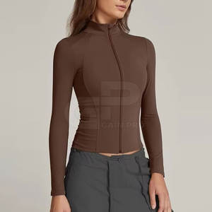 Chaqueta de yoga para mujer de diseño premium, de secado rápido, material elástico, manga larga, con cremallera completa, para correr. - Product Image 5