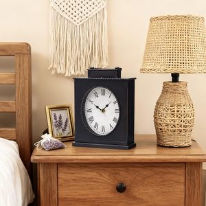 Vintage Mantel <b>Clock</b> Large Rustic Distressed Metal Table <b>Clock</b> with Handle Silent Non Ticking Quartz Movement Antique Brown Fire - Product Image 4