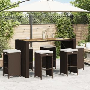 Ensemble de 6 tabourets de bar de jardin en rotin PE marron, mobilier de patio standard - Product Image 1
