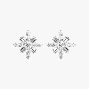 Boucles d'oreilles clous flocon de neige en or blanc 14 carats avec diamants de laboratoire taille baguette conique certifiés IGI, bijoux fins et tendance pour femme - Product Image 4