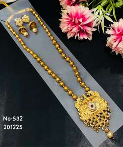 Collar Largo Lakshmi de Joyería de Templo, Chapado en Oro Antiguo, Estilo Bengali Occidental, para Novias, Étnico, para Compromiso, Aniversario, Joyería de Imitación - Product Image 5