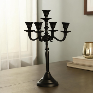 Candélabre décoratif noir à cinq bras en métal, porte-bougie multi-bras, chandelier vintage rustique, centre de table - Product Image 4