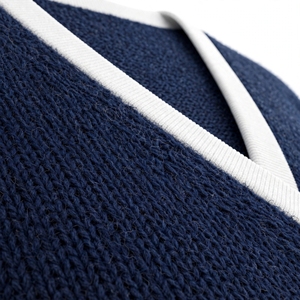 Custom Logo Wholesale <b>Women</b> Preppy V-Neck Knit <b>Cardigan</b> <b>Navy</b> Blue Contrast Trim Button Up Sweater with Sleeve Stripes - Product Image 5