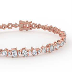 Eclectic Multi Shape Diamond Asymmetric Tennis Bracelet 14kt 18kt Gold Mixed Cut Round Oval Pear Heart <b>Emerald</b> Link Wristband - Product Image 3