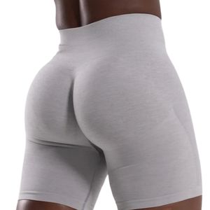 Shorts de compression sans couture gris clair pour femme, taille mi-haute, extensibles, anti-transparence, pour l'entraînement, la course, le fitness, le yoga et les activités sportives - Product Image 5