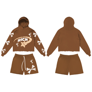 OEM ODM Men 100% Cotton Solid <b>Zip</b> Up Hoodie Shorts Two Piece Sport Set Custom Brand - Product Image 4