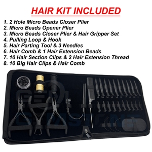 Complete Hair Extension Tool Kit Set – 2 Hole Micro <b>Beads</b> Closer Opener Pliers Hair Gripper Loop Hook Clips <b>Needles</b> & Thread - Product Image 6