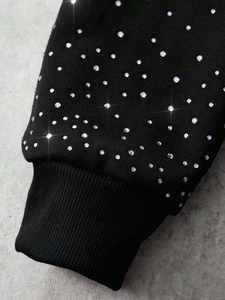 Sudadera con Capucha Negra con Pedrería para Hombre, Estilo Urbano, Mangas con Cristales, 500GSM, Oversize, con Logotipo Personalizado, Sudadera de Invierno - Product Image 2