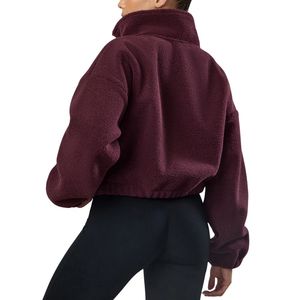 Veste polaire bordeaux OEM ODM en gros, veste polaire Sherpa, veste d'hiver épaisse à col montant zippée pour femme - Product Image 2
