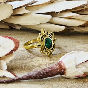 Trendy Unique Boho Brass Green Onyx <b>Ring</b> 18k Gold Plated Flower Shape <b>Ring</b> Vintage <b>Statement</b> Floral Wholesale <b>Ring</b> For Women - Product Image 1