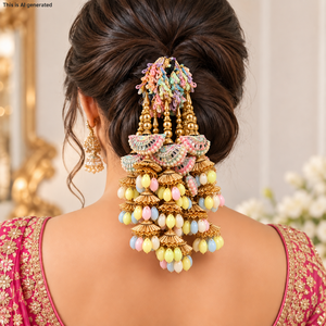 Paranda para el Cabello para Mujer, Borla Nupcial, Jhumar, Latkan, Perlas, Accesorio Colgante Dorado para Trenzas, Lehenga, Saree y Dupatta - Product Image 3