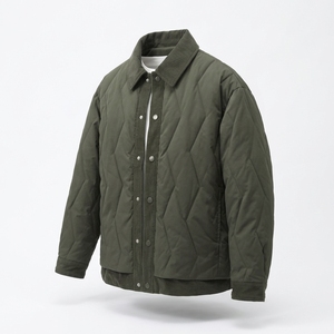 <b>Men's</b> <b>Corduroy</b> Collar Quilted <b>Jacket</b> Turn-down Collar Button Closure Solid Olive Green Autumn Casual - Product Image 5