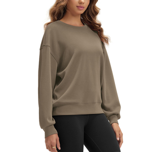 Sudadera Oversize de Cuello Redondo para Mujer, Color Liso, Hombro Caído, Manga Larga, Tejido de Algodón Transpirable, Ecológica, para Otoño - Product Image 3