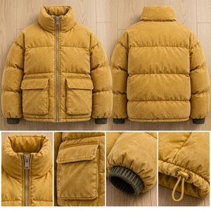 Mens Mustard <b>Yellow</b> <b>Puffer</b> <b>Jacket</b> Winter Quilted Warm Lightweight Zip Up High Collar Insulated Outdoor Coat - Product Image 4