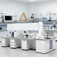 Nouveau modèle de table de travail de laboratoire centrale moderne en acier inoxydable avec étagères réglables et plateau résistant aux acides, modèle 25-SYZQ85 pour les écoles