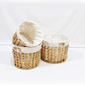 Minimalist Multifunctional Open-<b>Weave</b> Water Hyacinth Storage <b>Basket</b> Set with Handles (3pcs) Made in Vietnam - Product Image 1