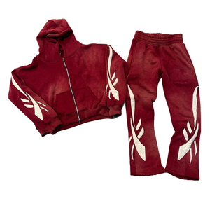 Vintage Sun Faded High Quality Cotton Acid Washed Oversize Zip up Hoodie and Sweat Pants Print Distressed <b>Tracksuits</b> for Men - Product Image 3