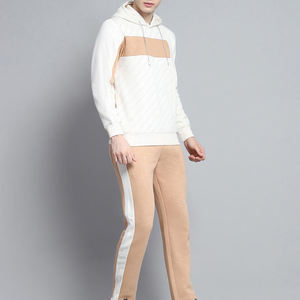 Ensemble de survêtement sportif pour homme, blanc et beige, avec blocs de couleur, décontracté, à manches longues et pantalon - Product Image 3