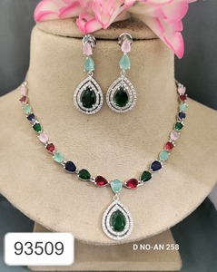 Classic Luxury CZ Diamond Bridal Jewelry <b>Set</b> <b>Silver</b> Plated <b>Necklace</b> with Multicolor Stones for Engagement Wedding Party & Gift - Product Image 1