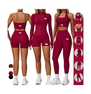 Conjuntos de Yoga de Invierno para Mujer, Tallas Grandes, 4 Piezas, Transpirables, de Secado Rápido, Manga Larga, Chaqueta Ajustada, Bra y Shorts para Gimnasio y Fitness - Product Image 1