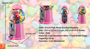 Distributeur de bonbons en métal Kwang Hsieh 9 pouces rose à monnayeur, vente en gros, fourniture directe usine OEM - Product Image 5