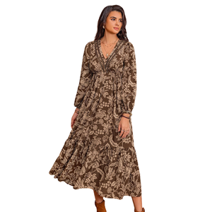 Vestido maxi floral de manga corta, corte A, casual, de verano para mujer, con cuello cuadrado y lazo frontal hueco - Product Image 1