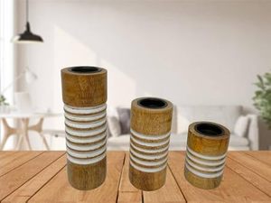 Modern Handcrafted Natural Wood Tapered Candle Stand Set Home Wedding Table Decor - Product Image 5