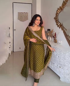 Nuevo Conjunto de Kurti y Pantalón de Diseño Ecológico con Lentejuelas, Ropa Étnica para Bodas, Salwar Kameez, Top y Dupatta Completamente Cosidos - Product Image 1