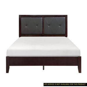 Letto Queen Size dal Design Contemporaneo, Finitura Espresso, Testiera Imbottita in Ecopelle con Bottoni, per Camera da Letto Moderna - Product Image 1