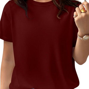 T-shirts en tricot pour femmes 100% personnalisables, streetwear décontracté, manches courtes, impression de logo personnalisée, OEM, vente en gros, 220g - Product Image 4