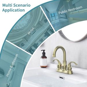 Crescent Moon Style 4-Inch Centerset Bathroom Faucet 2-Handle Brushed Gold 360 Degree Rotating Spout Pop Vanity Sink Accessory - Product Image 2