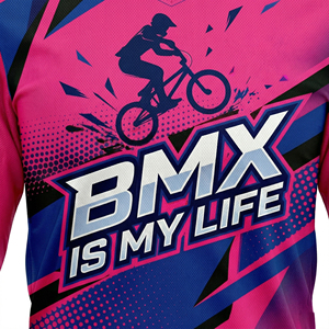 Maillot de cyclisme à manches longues pour hommes, course BMX - 100% polyester, séchage rapide, respirant, col en V, tissu satiné, imprimé graphique 'TEAM' - Product Image 4