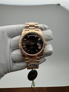 Montre automatique unisexe de luxe de haute qualité avec cadran marron, 40 mm, acier inoxydable or rose, lunette cannelée, verre saphir, mouvement ETA - Product Image 3