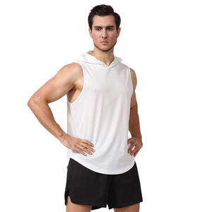 Sudadera sin mangas con capucha para hombre, fabricada en fábrica, 100% algodón, para entrenamiento, con bolsillo, tipo tank top. - Product Image 3